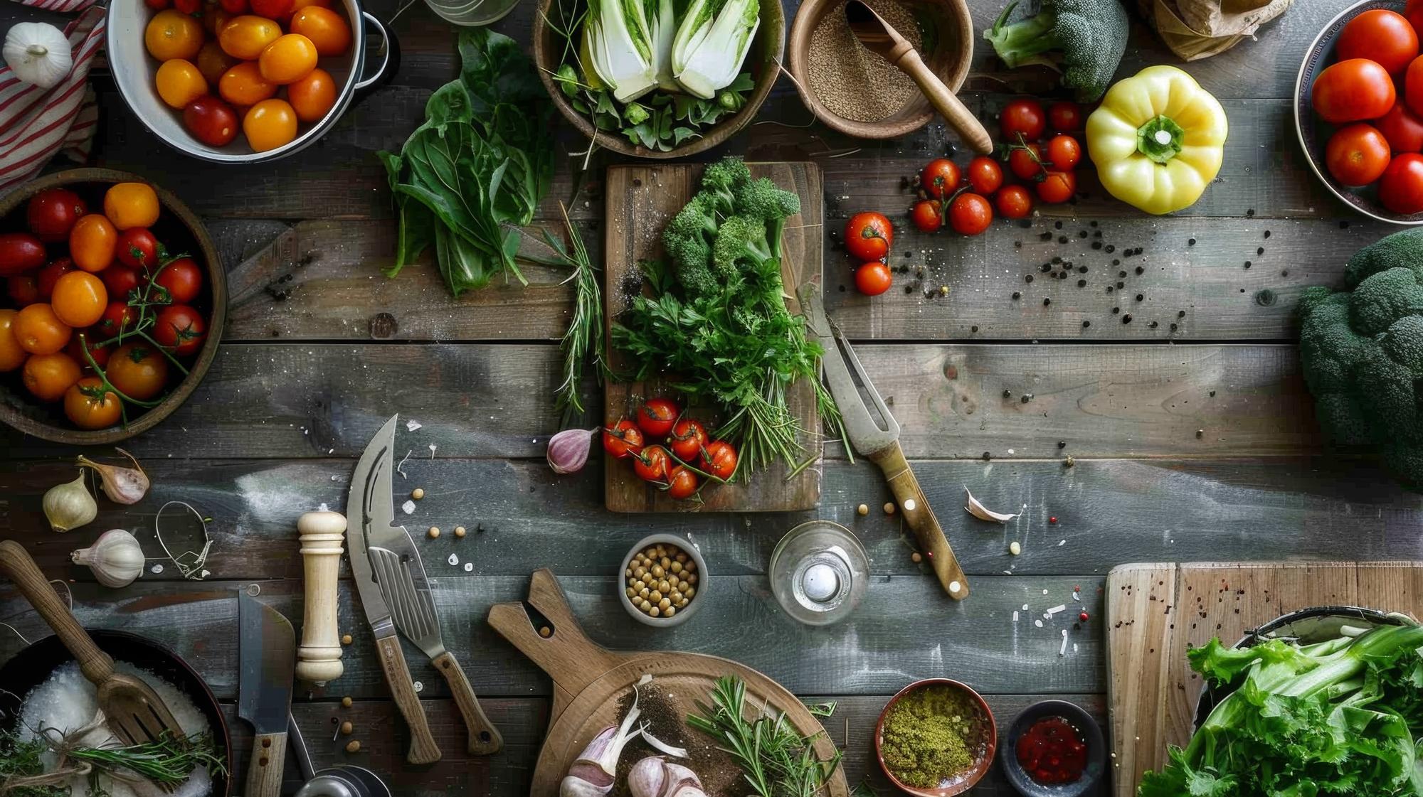 Workshop table with ingredients and tools