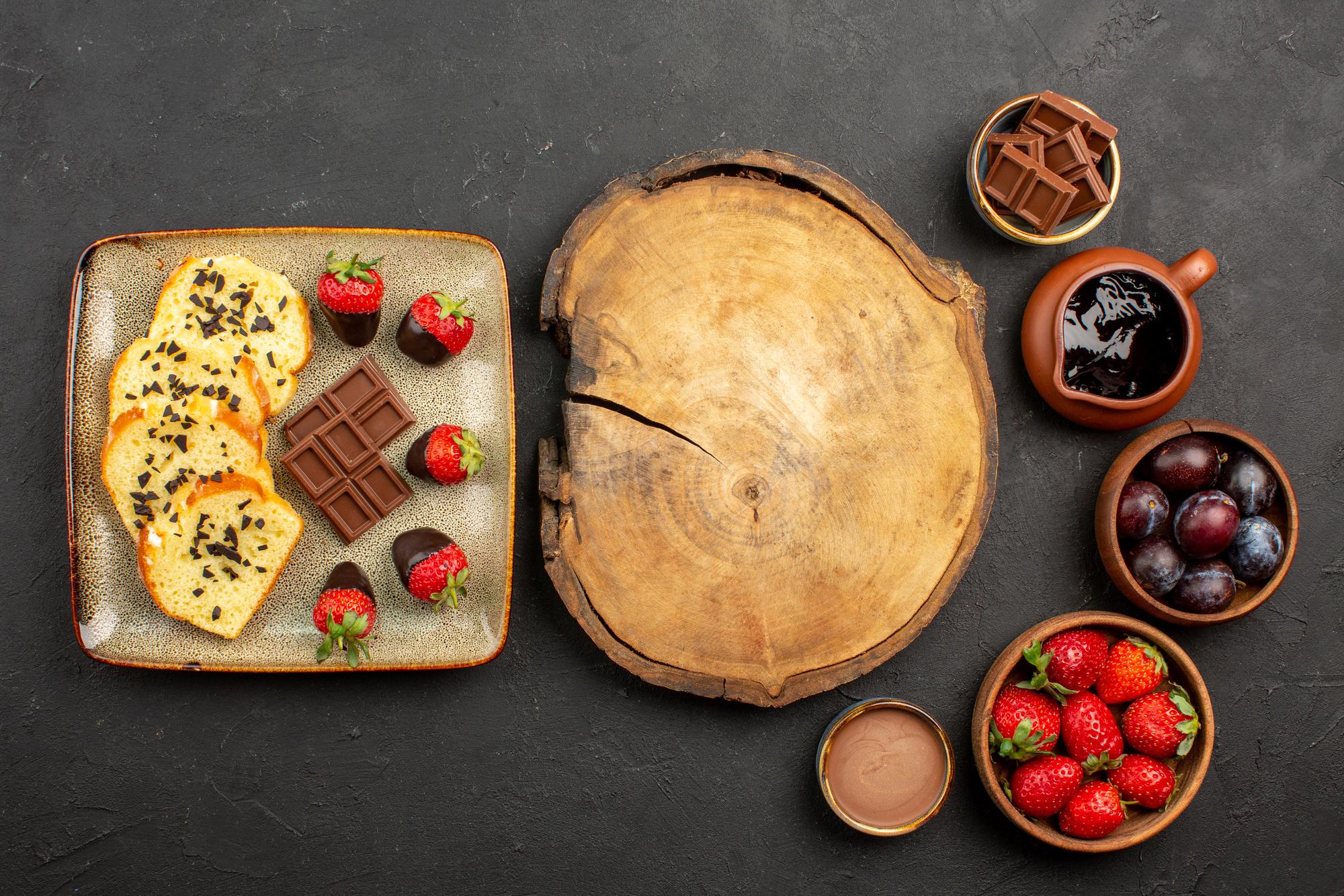 Final dessert on wooden board